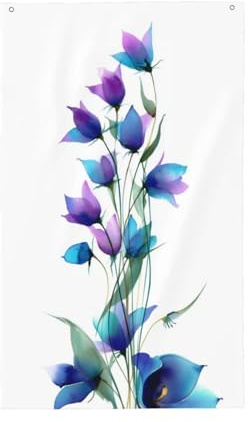 Aquarell-Grußbanner mit Glockenblumen in lila-blau, 90 x 150 cm, mit Ösen, für drinnen und draußen, Party, Heimdekoration