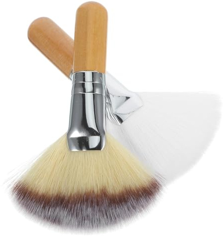 HONITANO Pinceau Éventail pour Poudre Fixante et Blush 2 Pcs en Bois pour Maquillage Visage Poils en Nylon Accessoire pour Femmes