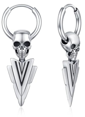 ZIPPICE Totenkopf Ohrringe 925 Sterling Silber Totenkopf Pfeilspitze Ohrringe Halloween Schmuck Geschenke für Ehemann Herren Bruder Damen Frauen Mädchen