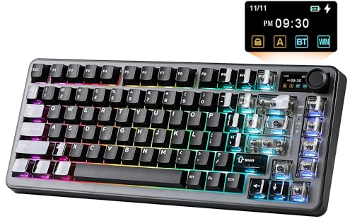 YUNZII B75 Pro MAX Teclado Mecánico Inalámbrico (Negro, Milk V2) | Diseño 75% con Pantalla y Control Giratorio, Hot Swap, QMK/VIA, RGB, Bluetooth/USB-C/2,4G, US ANSI para Win/Mac