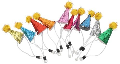 ROMISBABA 10 Stück Verstellbare Haustier-Geburtstagshüte mit Flauschball Kleine Weiche Partyhüte für Hunde und Katzen Niedliche Kegelmützen für Welpen und Kätzchen Deko für Tiergeburtstage