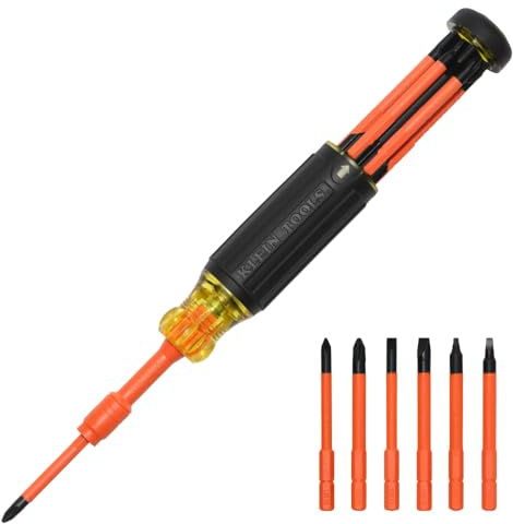 Klein Tools 32306INS 6-in-1 Insulated Multi-Bit Screwdriver, Multi-Bit Driver with Auto-Locking Collar, 1000V Rated, in-Handle Bit Storage
