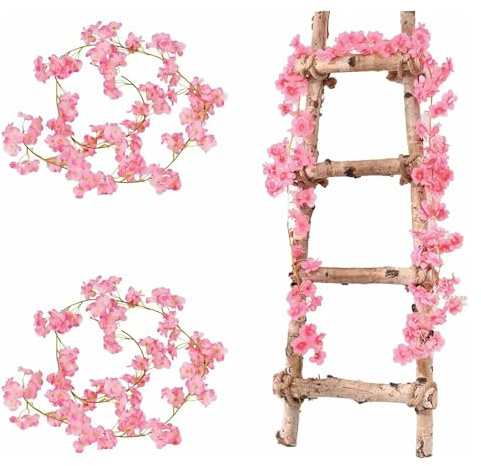 Scinzene 2 Stück 180cm Rosa Frühlingsdeko Kirschblüten Deko, Blumengirlande Künstlich für Hochzeiten, Deko Frühling Hängende Ranke für Garten Balkon Wanddekoration