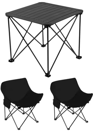 Mehrzweck-Campingtisch und Stuhl-Set, tragbar, zusammenklappbar, Karbonstahl, Outdoor-Picknick-Möbel für Wandern, Grillen, Strand und Aktivitäten