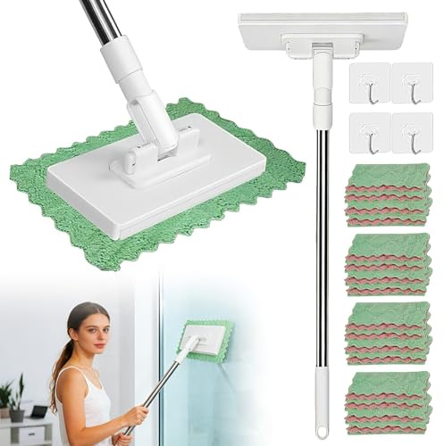 Mocio con Sistema di Bloccaggio a Pressione, Mocio Multifunzione, con 20 Ricambio Panno e 4 Ganci da parete, Mini Mo-cio con Cambio Automatico, Mop Rotante a 360°, per Pulire i Pavimenti,Armadi