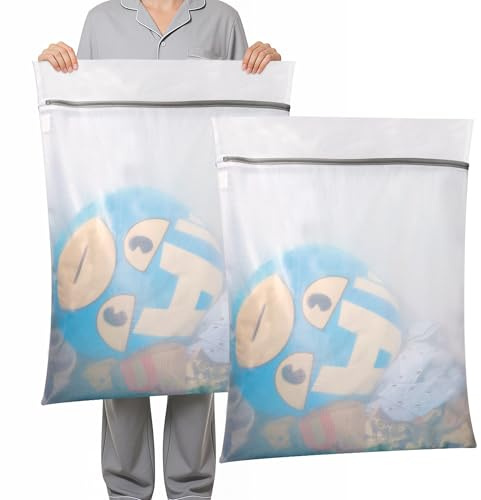 GOGOODA 2 Pack Extra Large Mesh Laundry Bags, 60 x 80cm Fine Mesh Wash Bags for Large Items, Durable Zipper Laundry Bags for Pillows, Stuffed Animals, Pet Bedding & Blankets