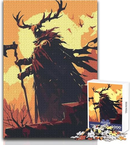 Puzzle de 1000 pièces pour Adolescents - Figurine de cerf avec Hache - Idéal pour se détendre et se Relaxer - Découpe Nette et régulière - Dimensions:38x26cm