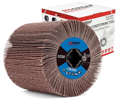 MOGRQAP Flap Wheel 240 Grit Polishing Drum Brush Drums for Metal Wood | Burnishing Tools Wheels for Satin Finishing Machine, 120x100x19mm, Ultra Fine Sanding, Flexible for Contours