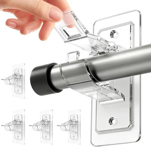 Setgoold 4 Pack No Drill Curtain Pole Brackets Self-Adhesive Curtain Hooks