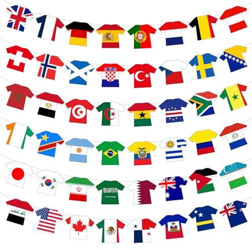 2026 Euro Fußball Meisterschaft Flaggen Wimpelkette, 48 Länder Fahnen Wimpelkette für 2026 WM, 48 Internationale Länderflagge Banner, Hängende Wimpel Dekorationen für 2026 WM (15M, 1 Stück)