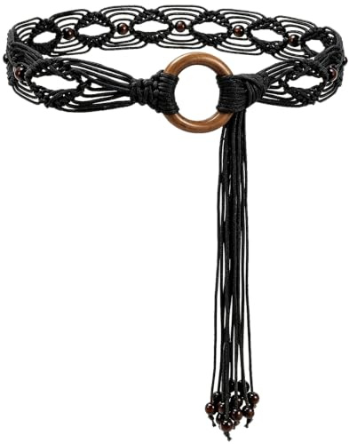 AUNGCSHE Damengürtel, Webgürtel Boho, Handgeflochten aus Wachskordel und Holzperlen, Verstellbar für Kleider, Jeans, Hochzeiten und Strand