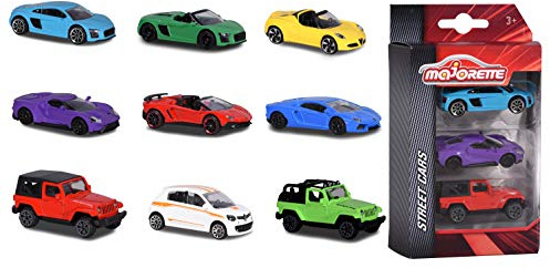 Majorette 212052270 3er Set Spielzeugautos, Miniaturfahrzeuge, Spielzeugauto aus Metall, 3 versch. Sets, Lieferung: 1 x 3er Set, zufällige Auswahl, 7,5 cm, Mehrfarbig