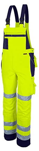 Qualitex Warnschutz-Latzhose Arbeits-Hose PRO MG 245 - gelb/Marine - Größe: 106