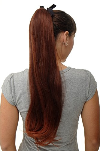 WIG ME UP Hairpiece PONYTAIL (comb & ribbon wrap-around system) extension full volume long (65 cm) straight mahogany with dark red ends strands D13001-33T350