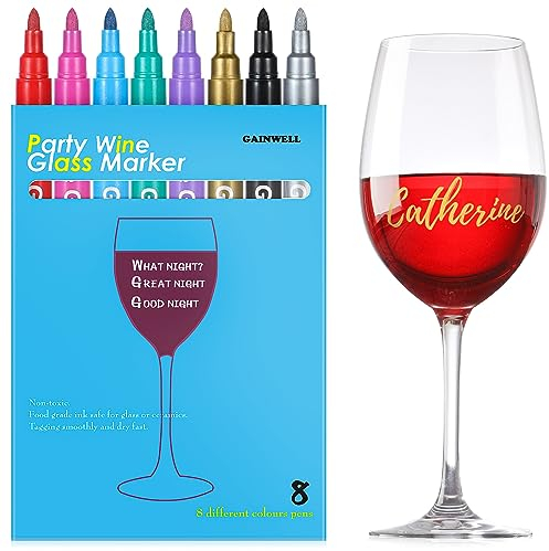 GAINWELL Glasstifte für Partys & Feiern - Weinglas Glasmarker mit abwaschbarer Tinte