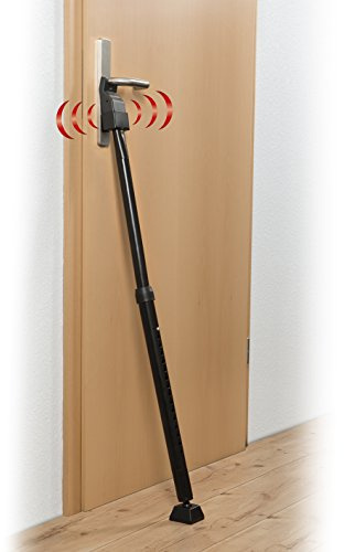 EASYmaxx 00252 Security Tür-Sicherungsstange mit Alarm - Teleskopstange mit Rutschfestem Gummi-Fuß, Berührungssensor und Alarm, schwarz