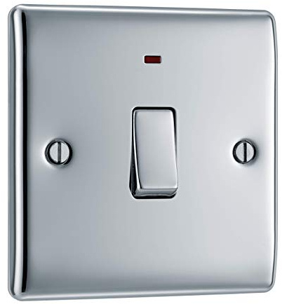 BG Electrical Single Wall Switch with LED Power Indicator, Double Pole, Raised and Slim Profile, Round Edges, Nexus Metal, Polished Chrome, 20A, NPC31