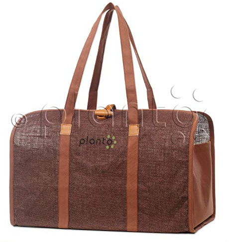 planto edle Jute Kaminholz Tasche, Country Tasche, Schicke Brennholztasche, Einkaufstasche aus Jute, innen pflegeleicht laminiert. m. Lederverschluss und Applikationen, handgemacht.