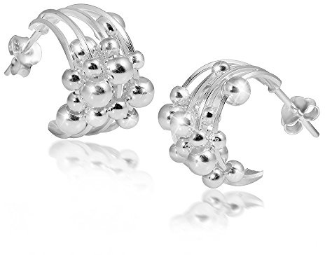 MATERIA 925 Silber Ohrringe Halbcreolen - Kugel Ohrstecker Damen bewegliche Kugeln inkl. Box #SO-236