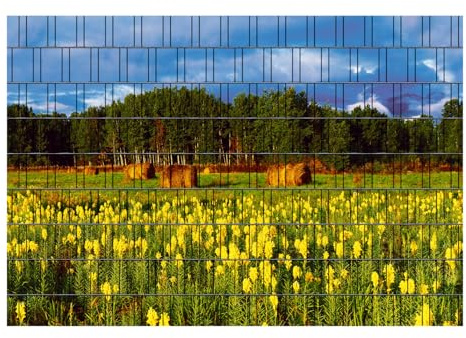 PerfectHD Zaunsichtschutz - Motiv Bergwelt Wiese - Sichtschutz für den Garten - 2,50 x 1,80 x 0,19 m - 9 Streifen - 30 Varianten