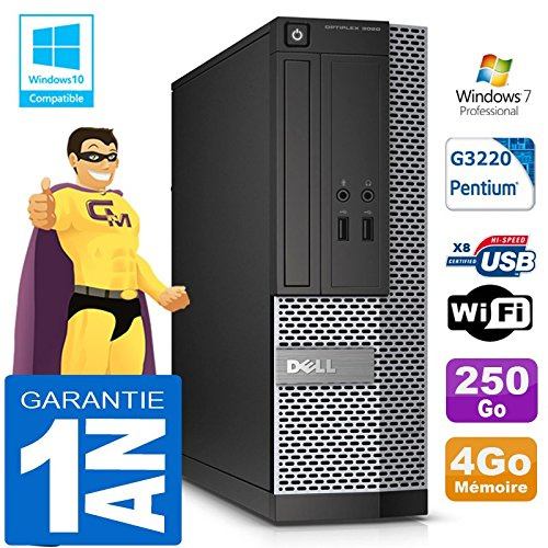 Dell PC 3020 SFF Intel G3220 Ram 4Go Disque 250 Go Graveur DVD WiFi W7 (Reconditionné)