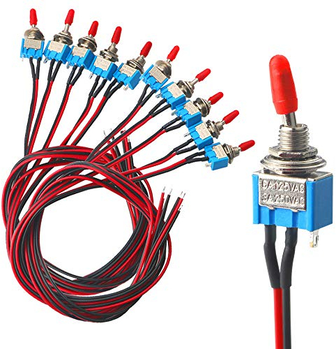 FULARR 10Pcs Professionale Auto Mini Interruttore a Levetta con Pre-Cablato, ON-OFF 2 Posizione 3 Pin SPST Interruttore a Bilanciere, per Auto Camion Barca –– 3A 250VAC / 6A 125VAC