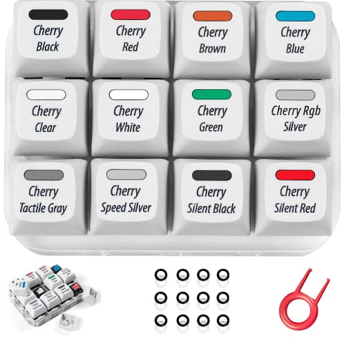 Griarrac Cherry MX Switch Tester 12-Key Mechanical Keyboard Sampler Switch Testing Tool with Keycap Puller and 24 O Rings, 40A-L & 40A-R (Printed PBT Keycap)