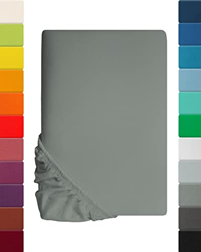 Lavea® Jersey Spannbettlaken, Spannbetttuch, Serie Maya, 100% Baumwolle, hochwertige Verarbeitung, mit Gummizug und OekoTex101-200x220 cm, Mittelgrau