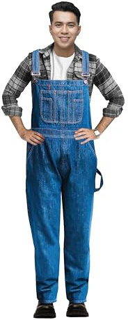GREAT BIKERS GEAR - Pantalones de mezclilla para hombre con peto y tirantes para trabajo, azul claro, 34W x 32L
