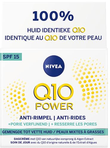 NIVEA Q10 Pores Resserrés Soin de Jour FPS15 (1x50 ml), crème anti rides enrichie en Q10 Pur, crème anti-âge & anti brillance, soin visage matifiant peaux mixtes à grasses