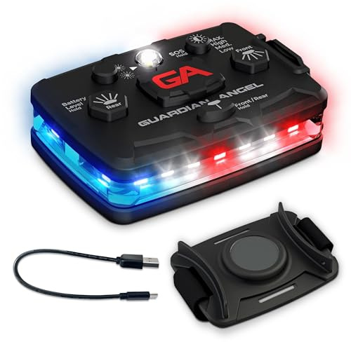 Guardian Angel Elite Series Safety Light - Red/Blue/White Front & Red/Blue Rear - Rechargeable, Magnetic, Hands-Free Wearable LED Flashlight for Law Enforcement, First Responders & Firefighters