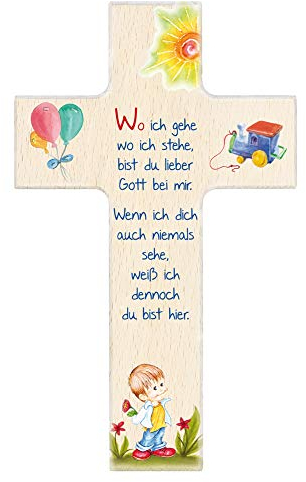 Fritz Cox Kinderkreuz 'Wo ich gehe, wo ich stehe' Junge 15cm natur