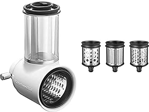 KitchenAid Tranchoir/Râpe à Cylindres pour Préparations Fraîches 5Ksmvsa pour Robot Pâtissier, Blanc + 5KSMEMVSC Set de Cylindres à Râper pour Tranchoir/Préparations Fraîches, Argent