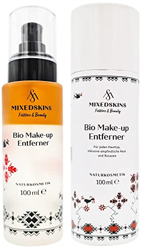 Mixedskins Bio Augen Make Up Entferner. Hochwertiger Make up Remover und vegane Gesichtspflege. Make-up Entferner in Glasverpackung. Naturkosmetik