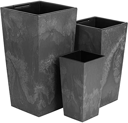 botle Juego de 3 macetas de 42/45/50 cm de alto, trapezoidal, gris, estructura de hormigón, macetero de plástico, cuadrado