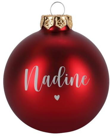Herz & Heim® Weihnachtskugel aus Glas mit persönlicher Gravur/Rot oder Weiß/Matt oder Hochglanz/Ø 8 oder 10 cm/Verschiedene Motive Ø 8 cm, Rot Matt, mit Herz
