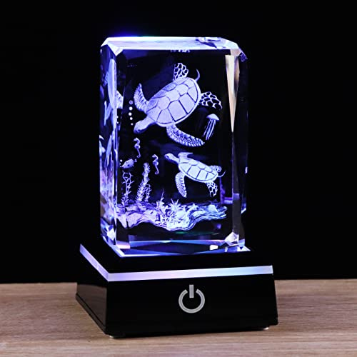 Ornalrist 3D Crystal Sea Turtle Ornament Gifts for Women Birthday Christmas | Crystal Engraved 3D Sea Turtle Figurines Keepsake, Colourful Light Stand Home Decor, Sea Turtle Ideas for Wife Animal Lovers