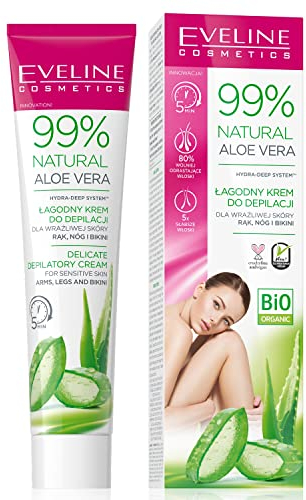 Eveline Cosmetics 99% Natürliche Aloe Vera Haarentfernungscreme - Sanfte vegane Formel mit Bio-Aloe-Extrakt für tiefe Feuchtigkeitspflege - Glatte Haut bis zu 7 Tage, 125ml