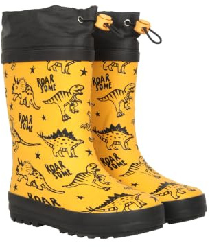 Mountain Warehouse Pattern Winter Junior Wellies - Lightweight Rain Shoes, Easy Clean Kids Wellington Boots, Rubber Outsole - Childrens Footwear for Walking Yellow Kids Shoe Size 9