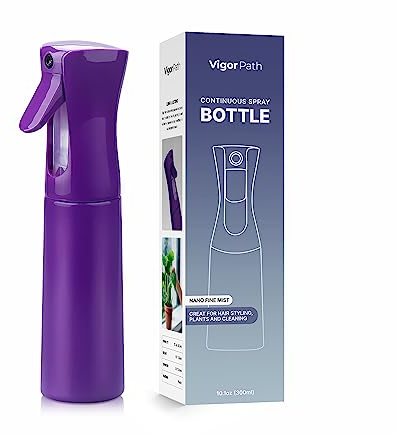VIGOR PATH Continuous Spray Bottle for Hair – Fine Mist Mister for Hairstyling, Cleaning, Plants, Pets, Barbers, Salons, and Essential Oil Applications (300ml/10.1 oz) Dark Purple