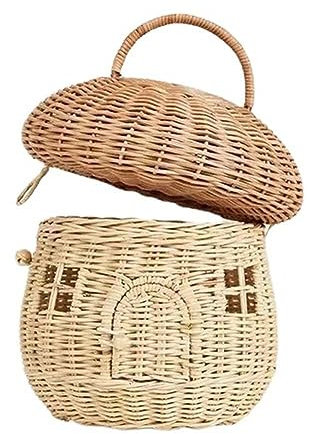 Rachlicy Panier De Rangement en Rotin Forme De Panier en Osier De Champignon Panier Tissé DéCoratif avec PoignéE Panier pour éTagèRe Organisateur BoîTe DéCorative pour Maison