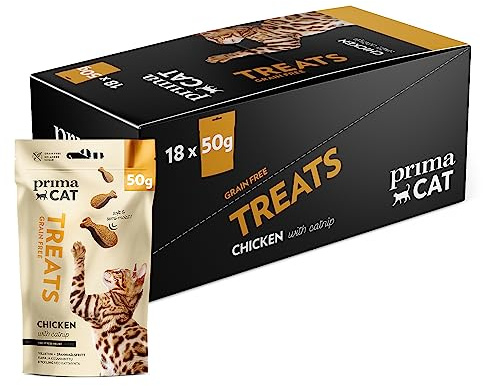 PrimaCat - Weiche Katzenleckerbissen mit Hühnergeschmack und Katzenminze, 18 Packungen à 50 g