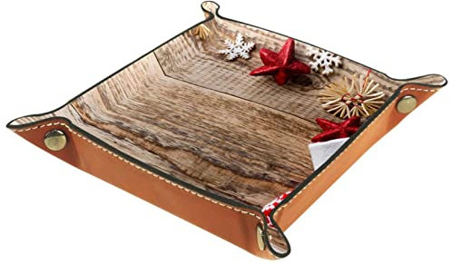 suojapuku Ledertablett,Leder Weihnachten aus Holz Tablett,Taschenleerer Tablett für Aufbewahrungsschlüssel-Münzen-Schmuckuhr