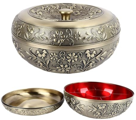 Trockenobstkiste aus Bronzelegierung Im Vintage-Stil mit Deckel, Geteilte Fächer, Exquisites Blumendesign, Vielfältige Verwendungsmöglichkeiten für Wohnzimmer, Hotel, Empfangsraum