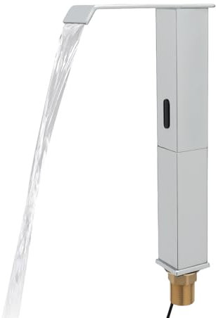Infrarot Sensor Wasserhahn Bad, Wasserfall Wasserhahn aus Messing 0-30cm mit Kalt und heiß, Wasserfall Auslauf für Wohnungen Restaurant Einkaufszentren Schulen (Silber)