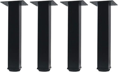 QLLY Möbelfüße Verstellbar Schwarz 25.4cm, 4er Set Füße für Möbel, Vierkant Profil 50 x 50 mm Ersatzbein für Sofa Couch Stuhl Ottomane Kabine (25.4cm, Schwarz)