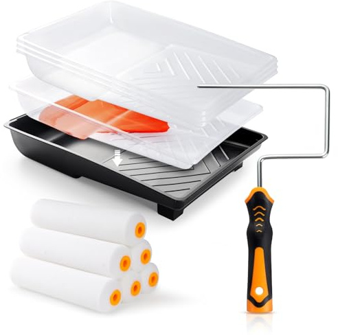 HANJKINZ 12 Pcs 6 Inch Paint Roller Kit with High-Density Foam Paint Roller, Paint Tray with Liner, Mini Roller for Painting Wall, Door, Cabinet