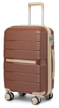 British Traveller 55cm Resväska Kabin Handbagage PP Lätt Hårt Skal Resväskor TSA-lås,Brun