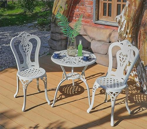WZUOPG Garden Bench 3 Piece Patio Cast Aluminium Set Garden Outdoor Furniture Table and Chairs,for Dining, Patio, Terrace, Decking