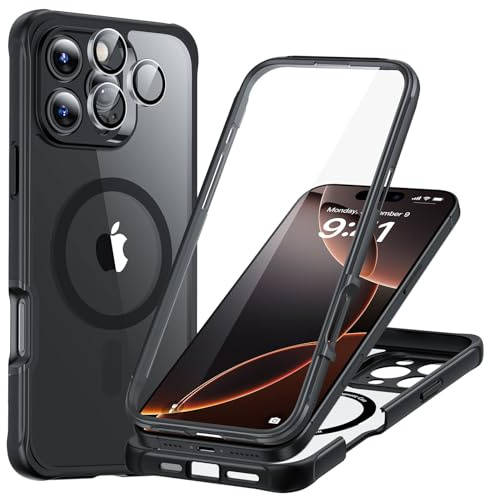 ESR für iPhone 16 Pro Hülle, Kompatibel mit MagSafe, 360 Grad Schutzhülle Stoßfest Militärnorm Magnetische Handyhülle mit Kameraschutz, Klares Schwarz